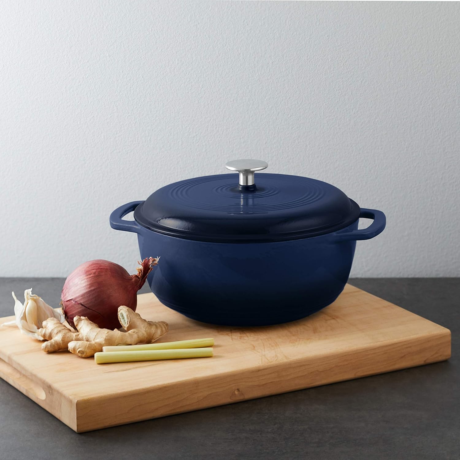 Basics Enameled Cast Iron Covered Dutch Oven, 6-Quart, Blue