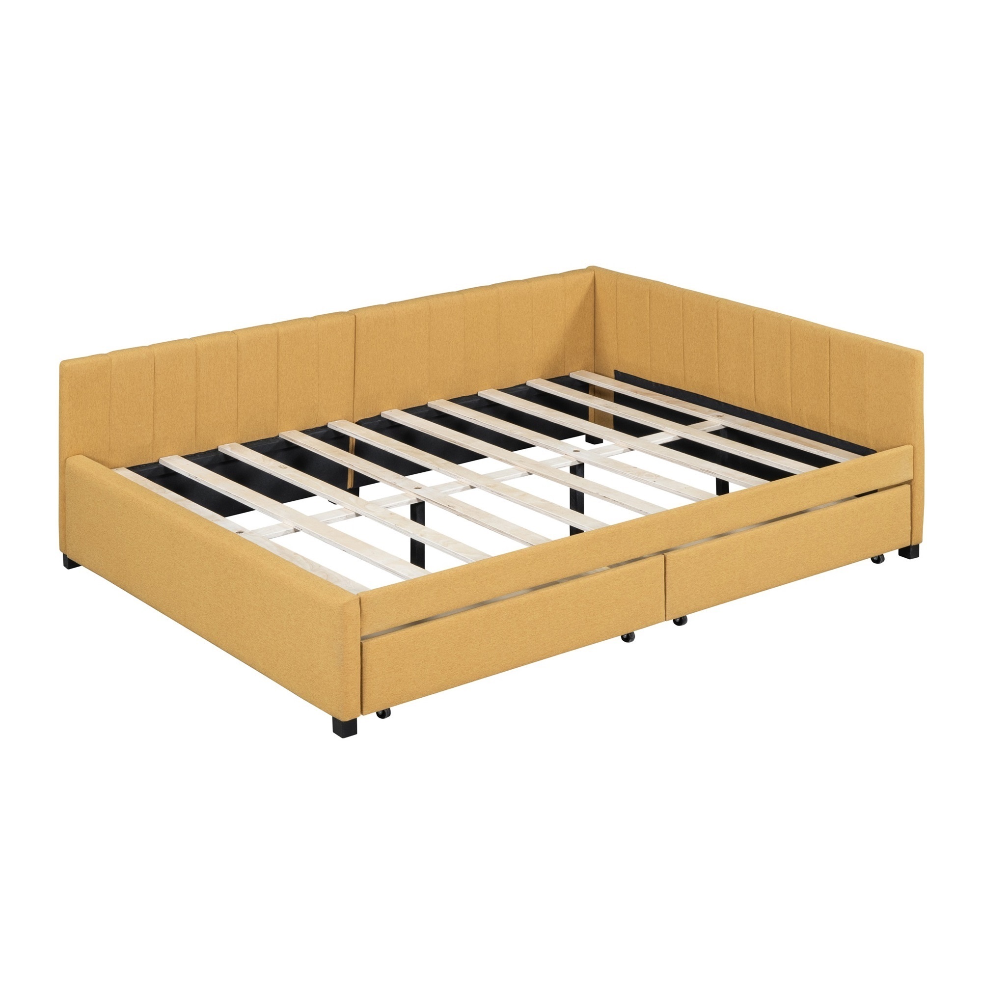 Family Full Size Daybed, Sofa Bed Frame, Wooden Daybed Frame, Linen Fabric Sofa