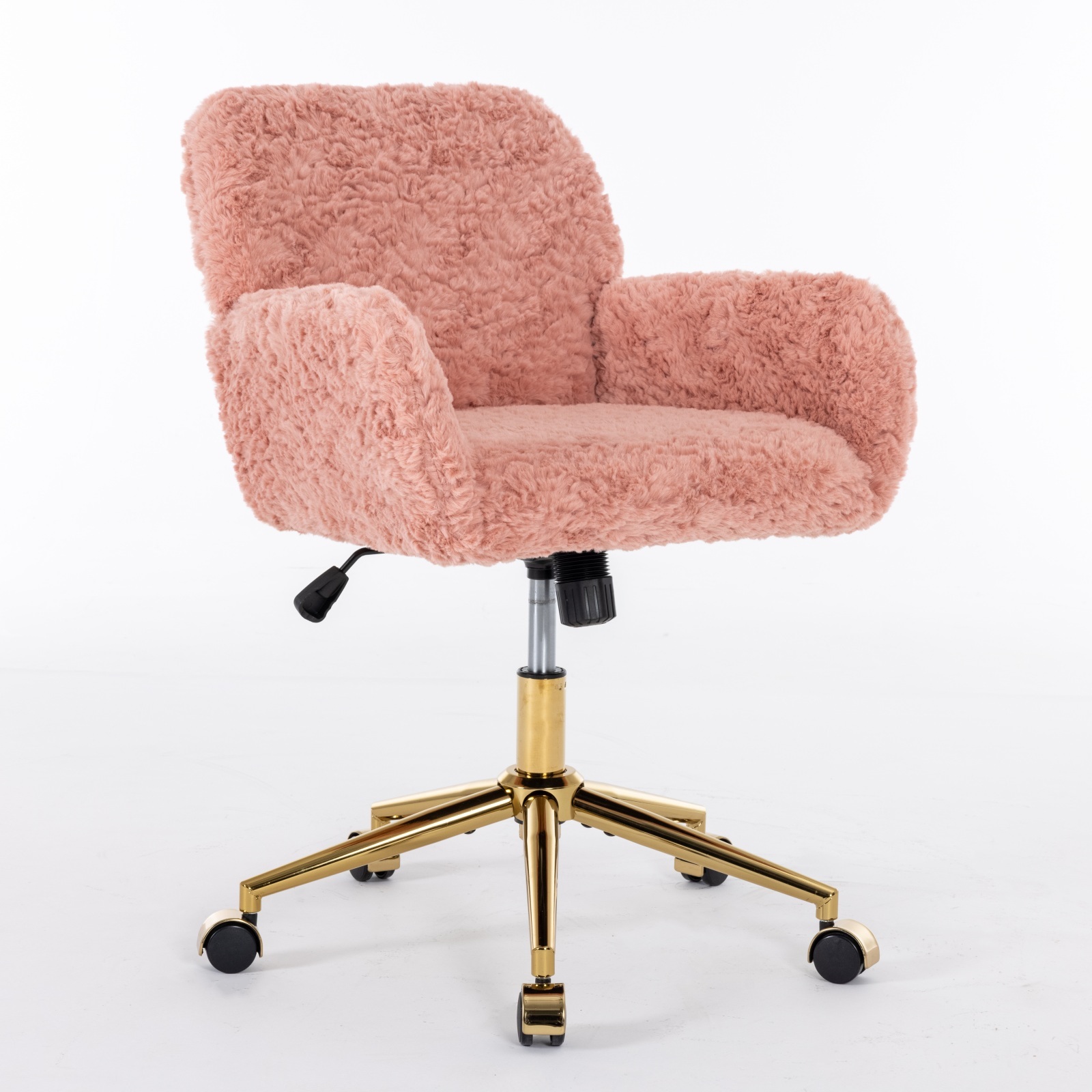 Faux Fur Home Office Chair,Fuzzy Swivel Desk Vanity Chair with Golden Metal Base